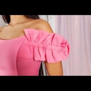 Doll Pink Lace Off Shoulder Mini Dress